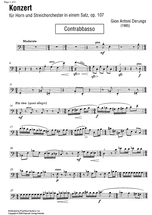 Konzert for horn and string orchestra op.107 [set of parts] - Double Bass
