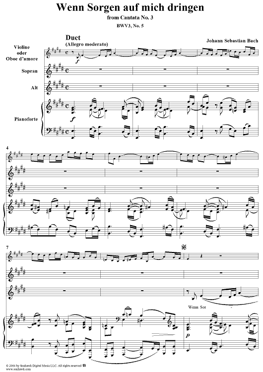 "Wenn Sorgen auf mich dringen", Duet, No. 5 from Cantata No. 3: "Ach Gott, wie manches Herzeleid" - Piano Score