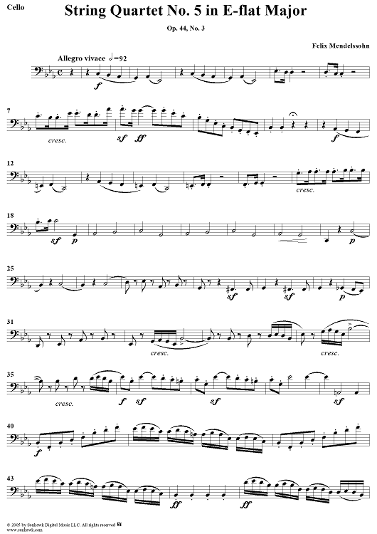 String Quartet No. 5 in E-flat Major, Op. 44, No. 3 - Cello