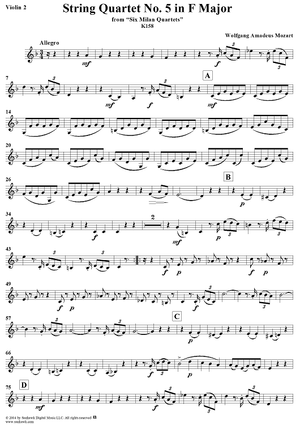 String Quartet No 5. in F Major, K158 - Violin 2