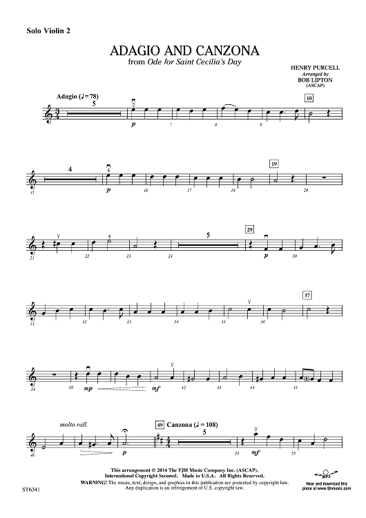 Adagio and Canzona from Ode for Saint Cecilia’s Day - Solo Violin 2