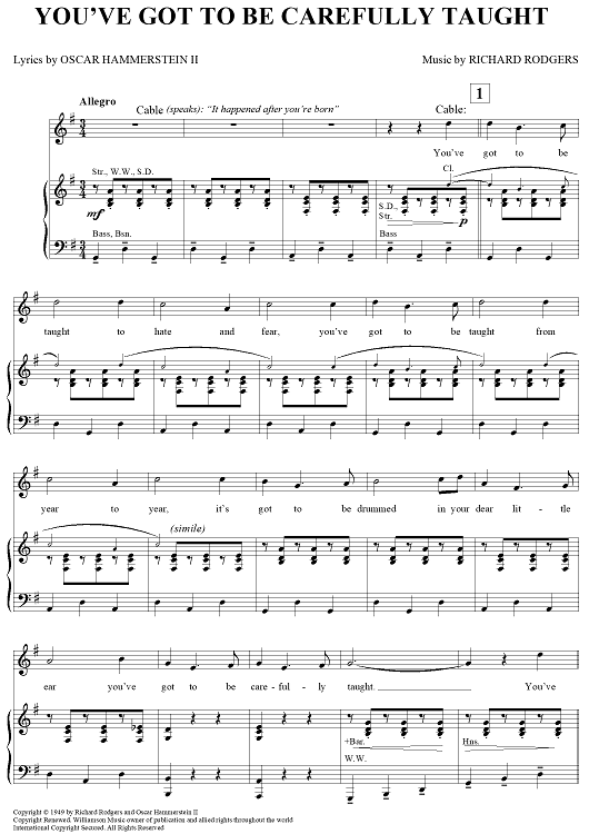 You ve Got To Be Carefully Taught Sheet Music For Piano Vocal Sheet You ve got to be carefully taught sheet music for piano vocal sheet