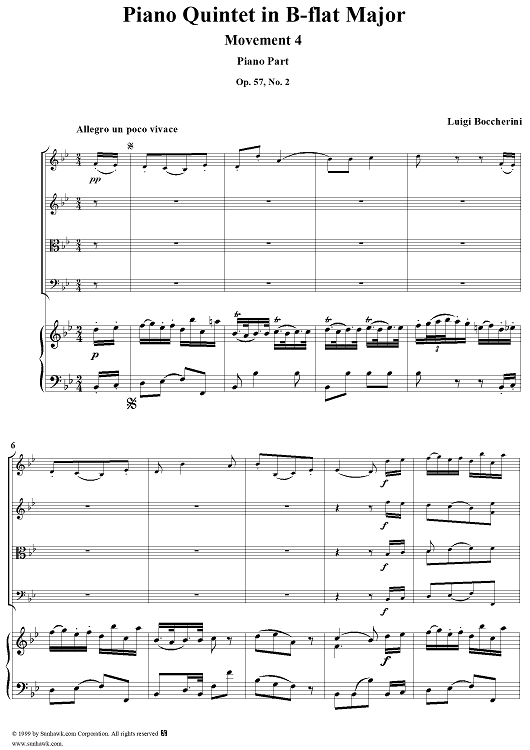 Piano Quintet in B-flat Major, Movement 4 - Piano Score