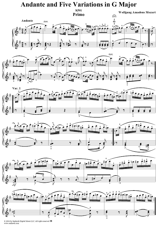 Andante and 5 Variations in G Major, K501