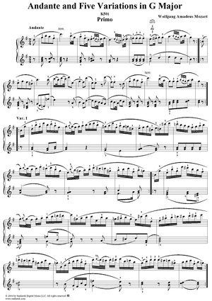 Andante and 5 Variations in G Major, K501