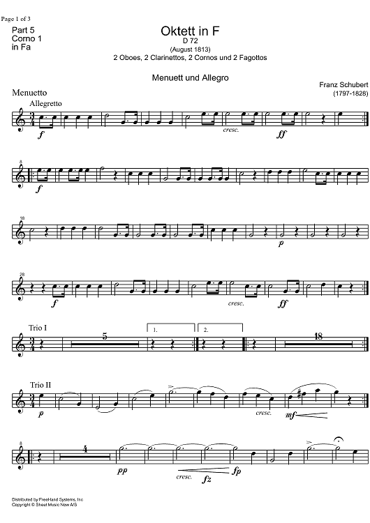 Octet F Major D72 - Horn 1