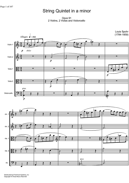 String Quintet a minor Op.91 - Score