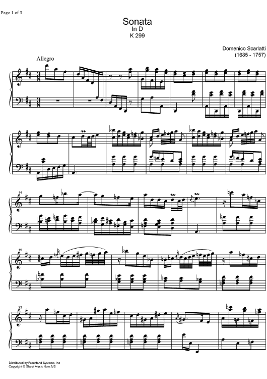 Sonata D Major K299