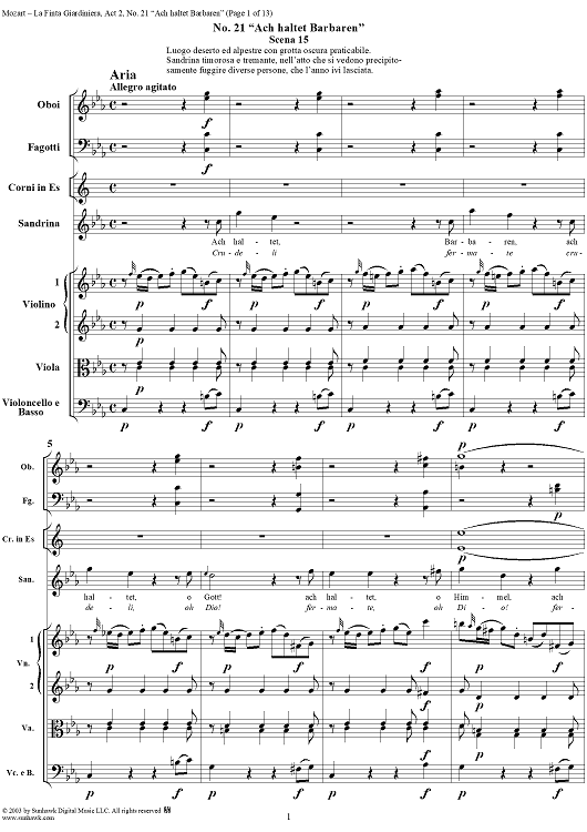La Finta Giardiniera, Act 2, No. 21 "Ach haltet Barbaren" (Aria) - Full Score