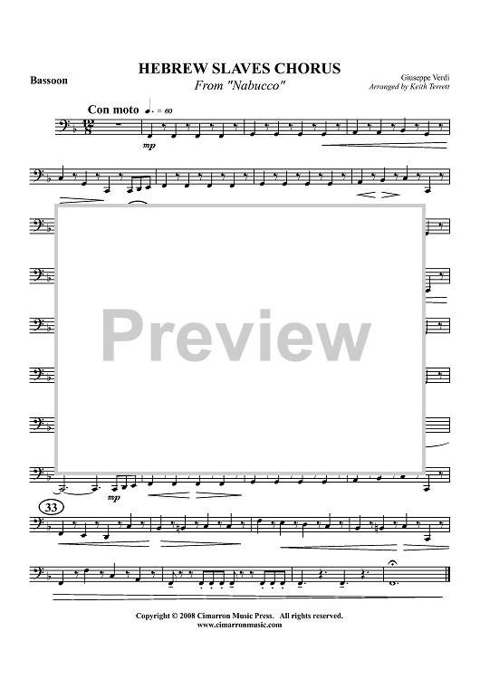 Hebrew Slaves Chorus - from "Nabucco" - Bassoon