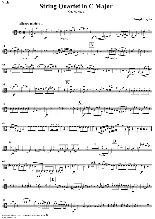 String Quartet in C Major, Op. 74, No. 1 - Viola