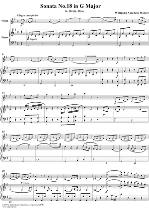 Violin Sonata no. 18 in G major, K. 301 - Piano