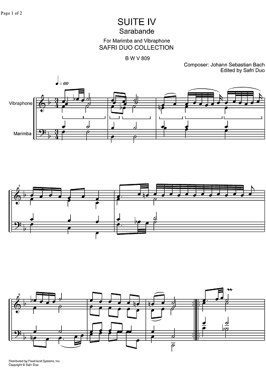Suite  4 F Major BWV 809 - Marimba & Vibraphone