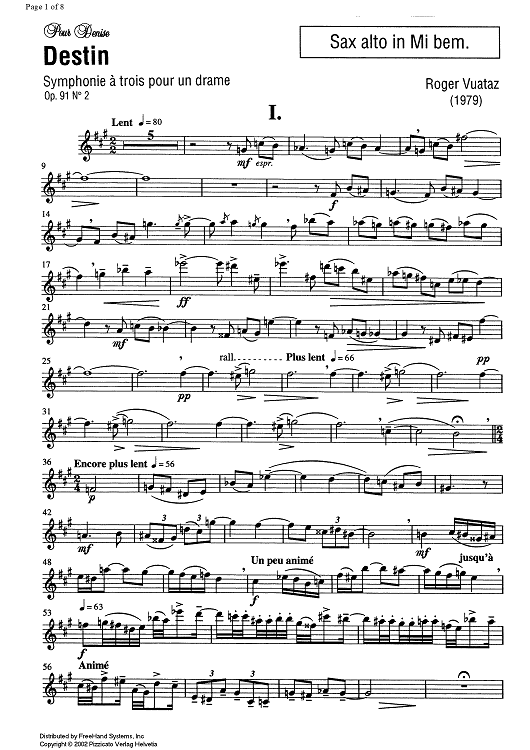 Destin (Symphonie à trois pour un drame) - Alto Saxophone