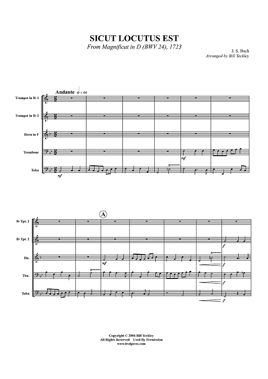 Sicut Locutus Est -From Magnificat in D (BWV 24), 1723 - Score