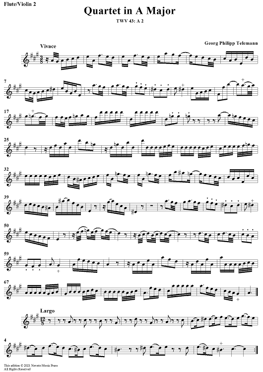 Quartet in A major - Flute 2/Violin 2