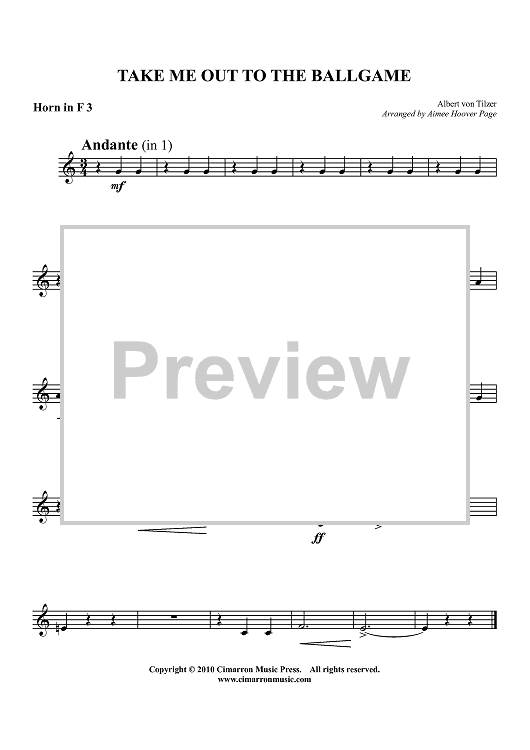 Take Me Out to the Ballgame - Horn in F 3