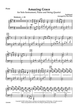 Amazing Grace - for Solo Instrument, Piano and String Quartet - Piano