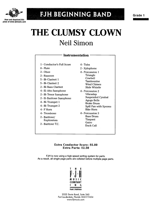 The Clumsy Clown - Score Cover