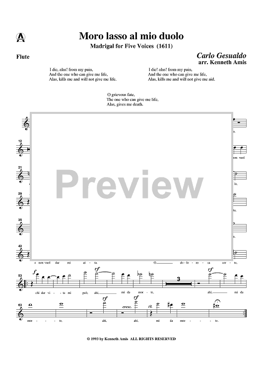 Moro lasso al mio duolo - Flute