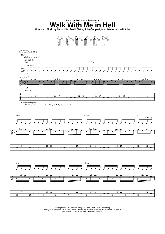 Walk With Me In Hell" Sheet Music by Lamb Of God for Guitar