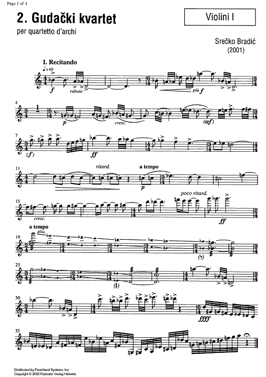 2. Gudacki kvartet (stringi quartet) - Violin 1