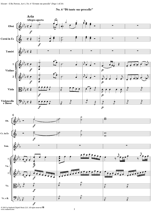 Di tante sue procelle, No. 6 from "Il Re Pastore", Act 1 (K208) - Full Score