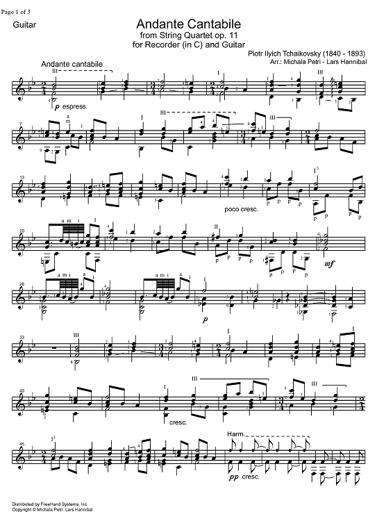 Quartet No. 1 in D major (D-dur). Movement II, Andante cantabile - Guitar