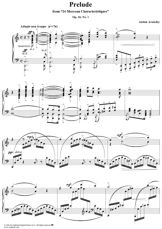 Prelude, No. 1 from "Twenty Four Morceau Characteristiques", Op. 36