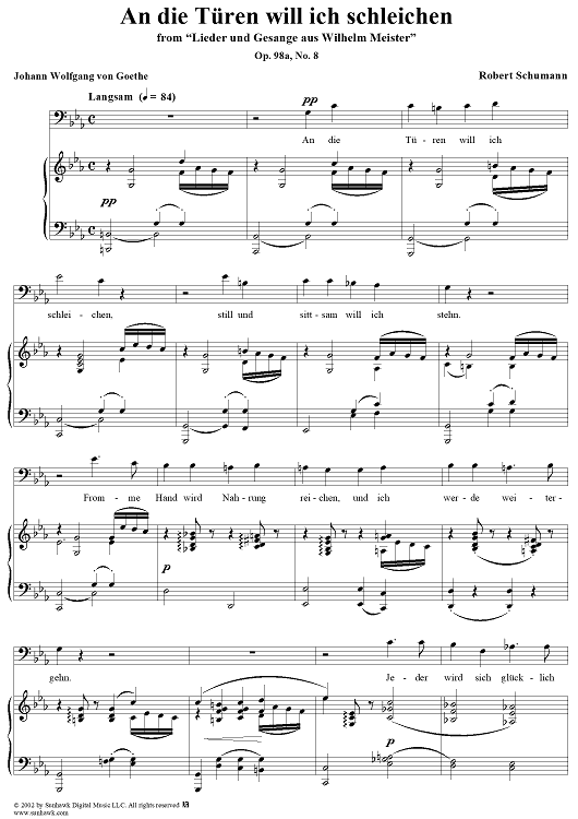 Lieder und Gesänge aus Wilhelm Meister, Op. 98a, No. 8 - An die Türen will ich schleichen - No. 8 from "Lieder and Songs from Wilhelm Meister"  op. 98a