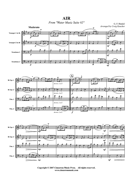 Air from "Water Music Suite # 2" - Score