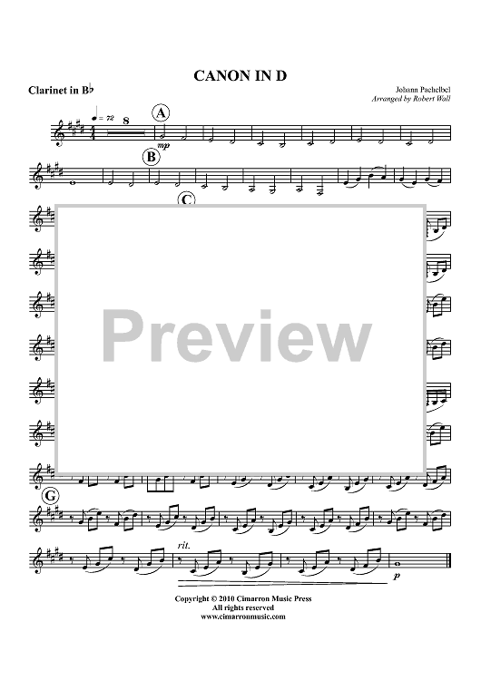 Canon in D - Clarinet in Bb