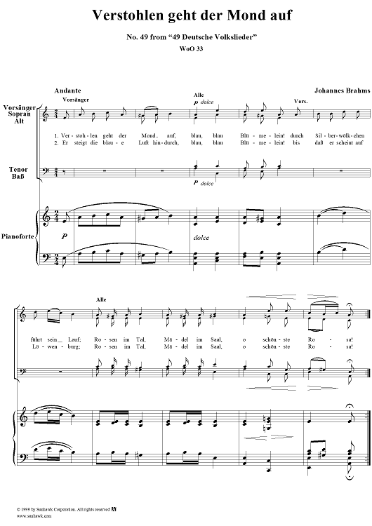 Verstohlen geht der Mond auf - No. 49 from "49 Deutsche Volkslieder"  WoO 33