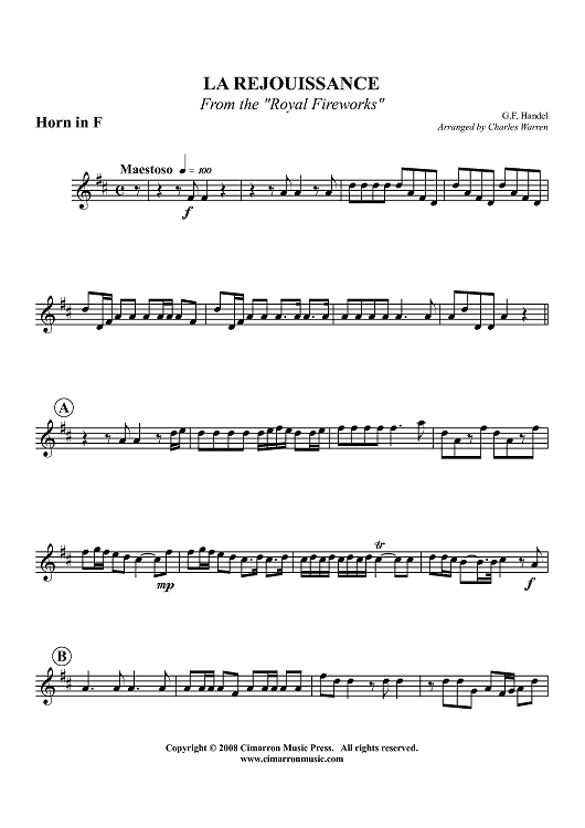 La Rejouissance - from the "Royal Fireworks" - Horn in F