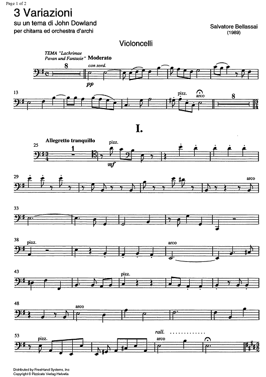 3 Variations on a theme by John Dowland - Cello