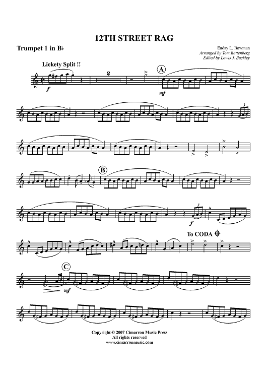 12th Street Rag - Trumpet 1 in Bb