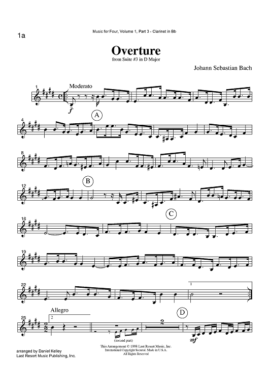 Overture - from Suite #3 in D Major - Part 3 Clarinet in Bb