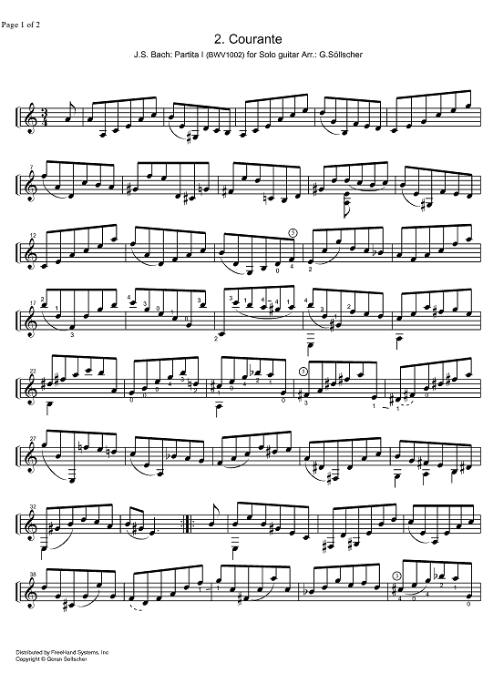 Partita No. 1 B Major BWV 1002 - Guitar