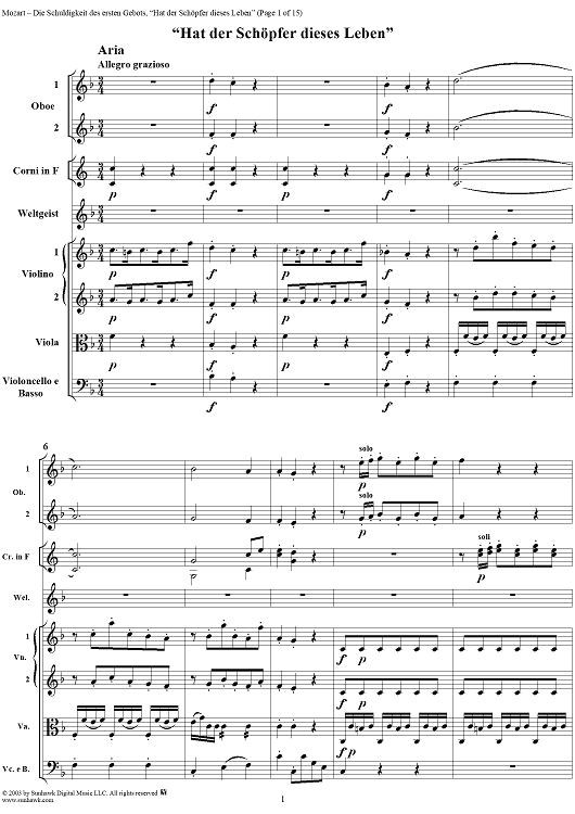 "Hat der Schöpfer dieses Leben", No. 4 from "Die Schuldigkeit des ersten Gebotes", K35 - Full Score