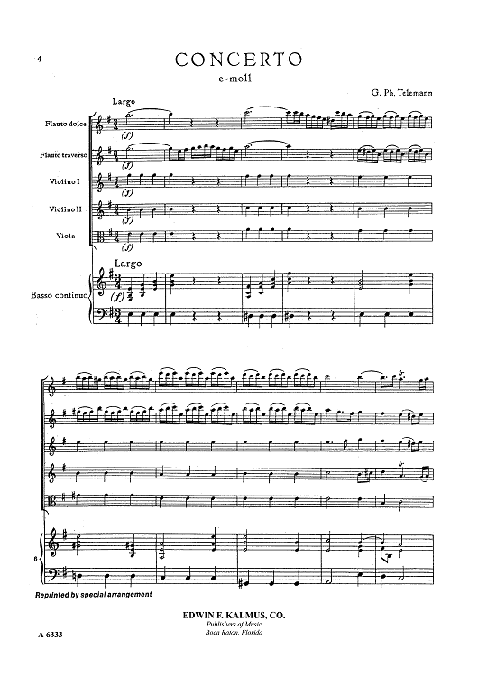 Double Concerto for Recorder and Flute in E minor - Score