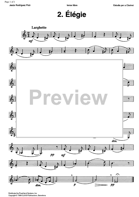 Studies for clarinet, Vol. 3 No. 2 - Élégie - Clarinet