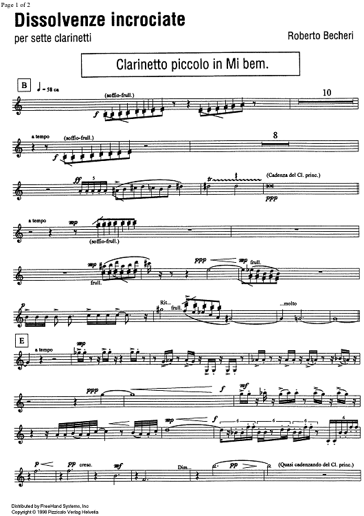 Dissolvenze incrociate - E-flat Clarinet