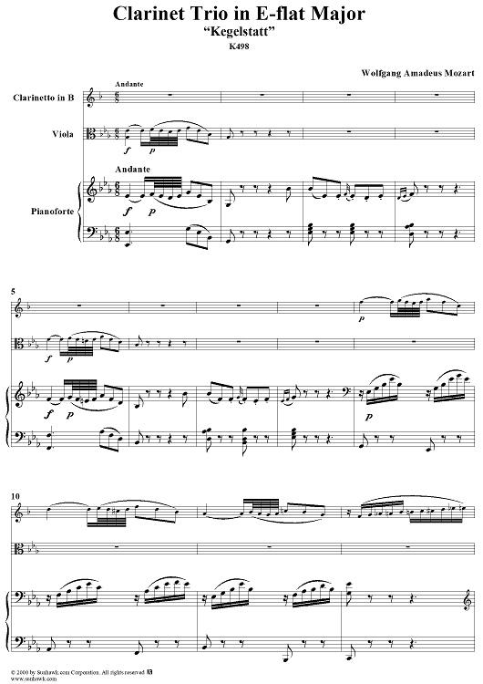Clarinet Trio in E-flat Major - Piano Score