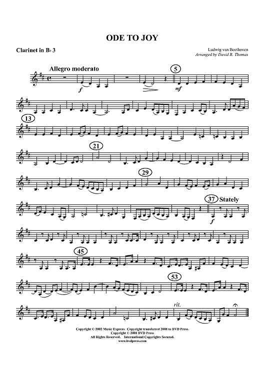 Ode to Joy - Clarinet 3 in B-flat (op. Alto Cl.)