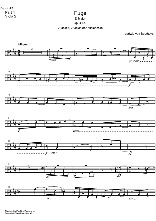 Fugue D Major Op.137 - Viola 2
