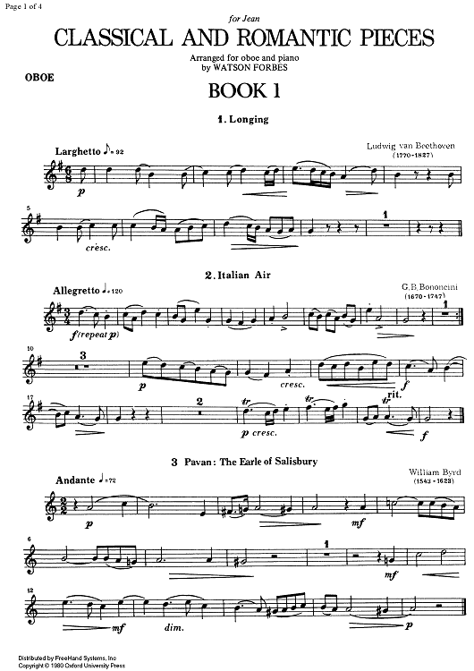 Classical and Romantic Pieces Book 1 - No. 1 - 8 - Oboe