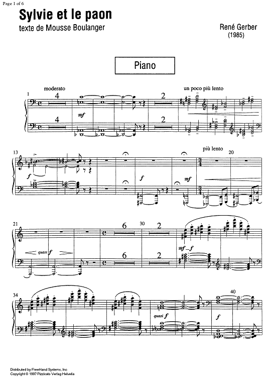 Sylvie et le paon - Piano