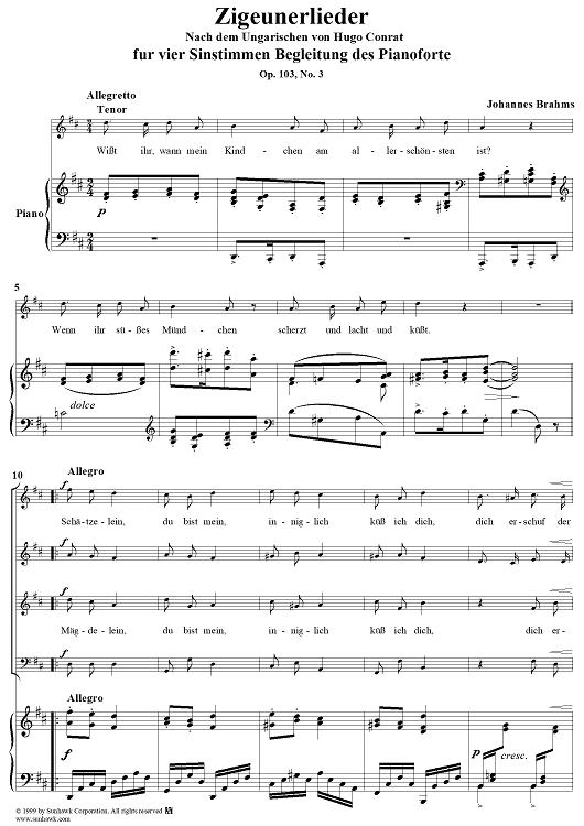 Wisst ihr, wann mein Kindchen am allerschönsten ist? - From "Zigeunerlieder" Op. 103, No. 3