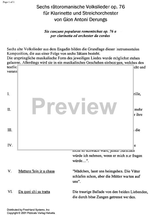 6 rätoromancische Volkslieder Op.76a - Preface