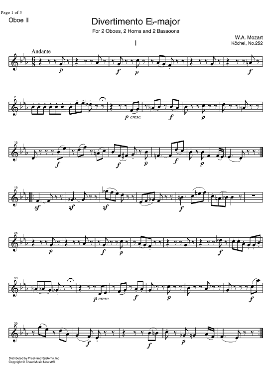 Divertimento No.12 Eb Major KV252 - Oboe 2